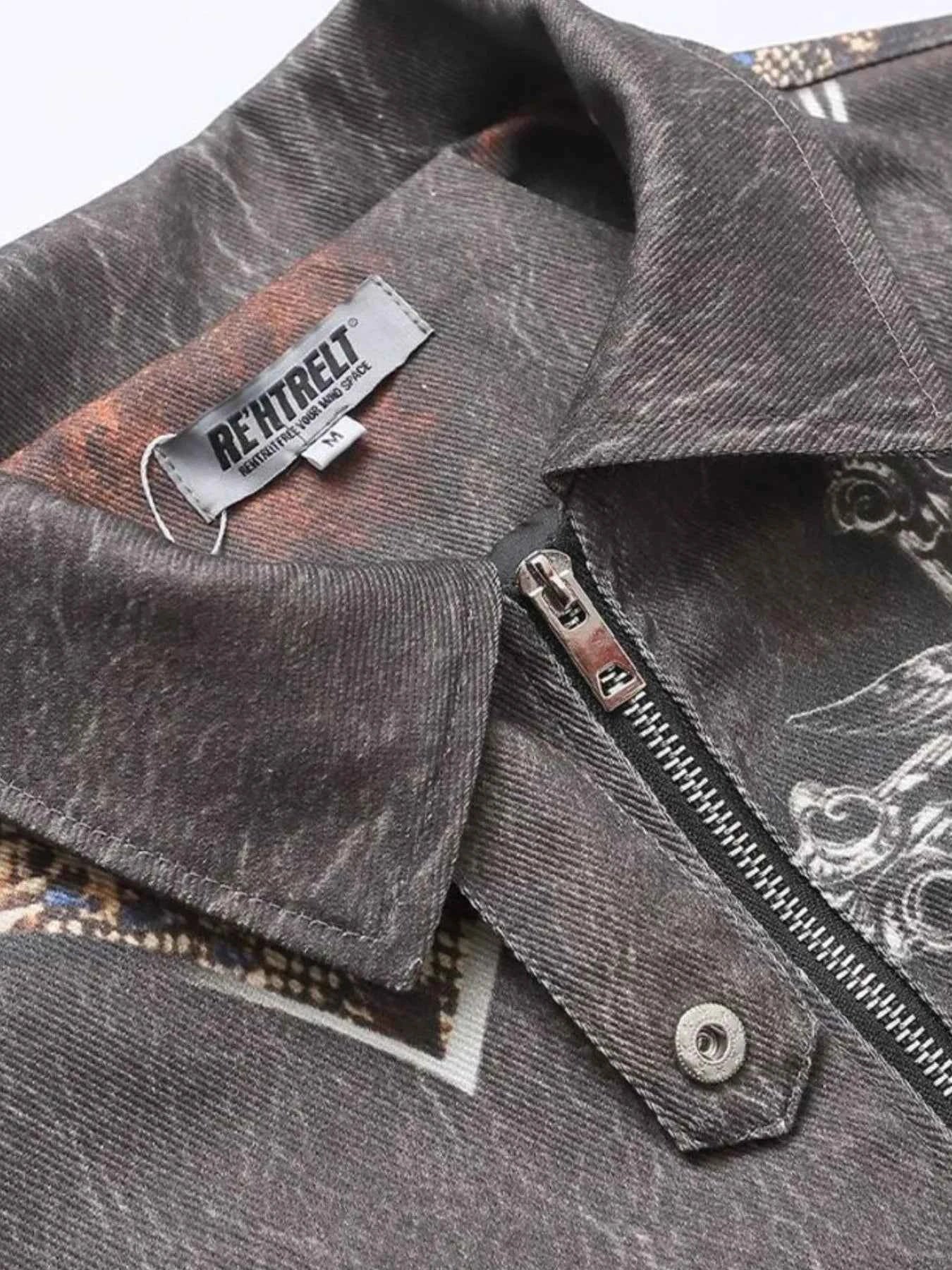 Men's Gothic Cross Print Distressed Denim Jacket