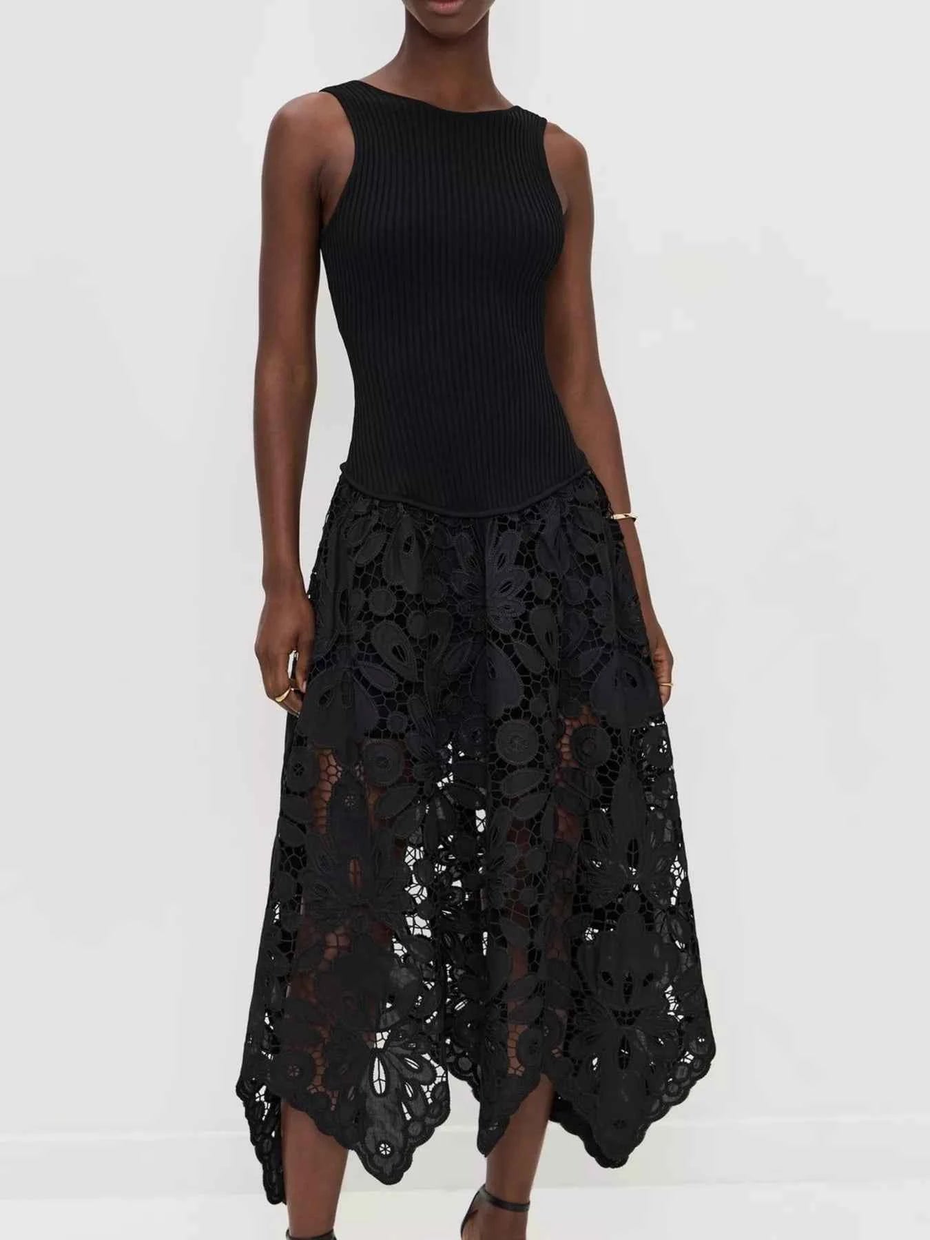 Sleeveless Ribbed Crochet Midi Dress