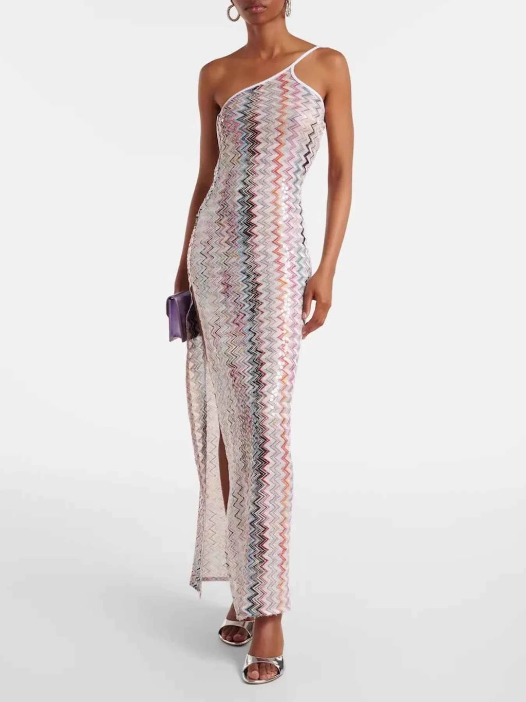 Backless Slit Zigzag Pattern Sleeveless Maxi Dress