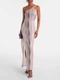 Backless Slit Zigzag Pattern Sleeveless Maxi Dress