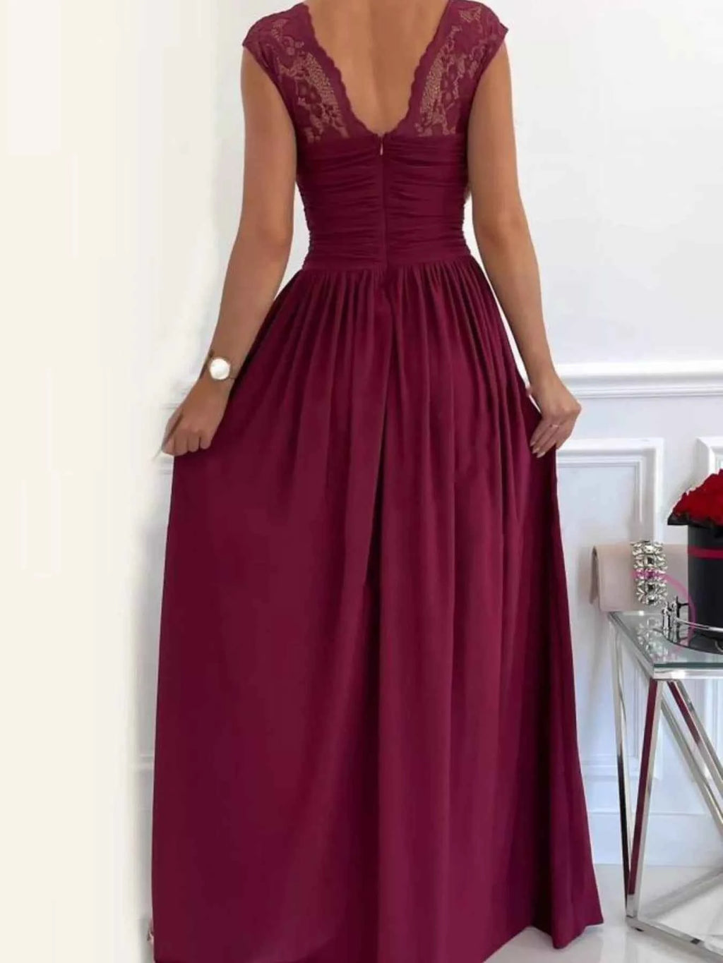 High Slit Lace Detail Maxi Dress