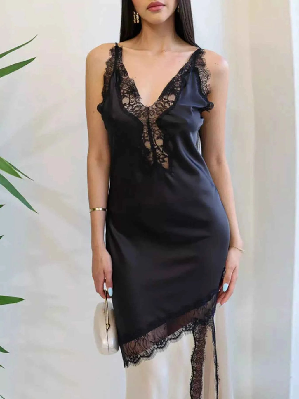 Lace Trimmed Two-Tone Slip Dress