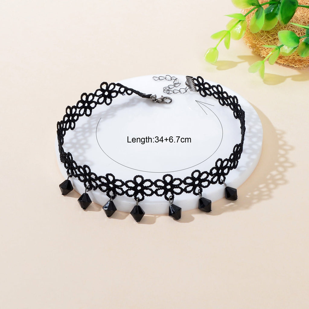 Gothic Hollow Black Flower Lace Tattoo Choker Necklace for Women Cosplay Party Jewelry