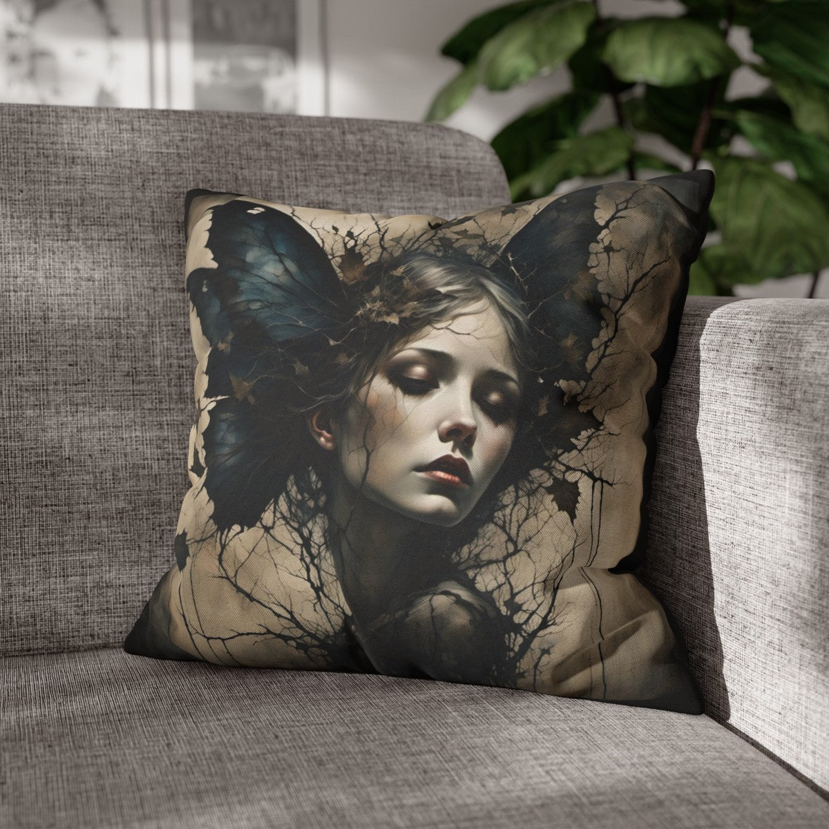 Gothic Allure - Midnight Enchantment Fairy Throw Pillow Cover