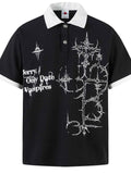 Men's Gothic Cross Graphic Contrast Collar Polo