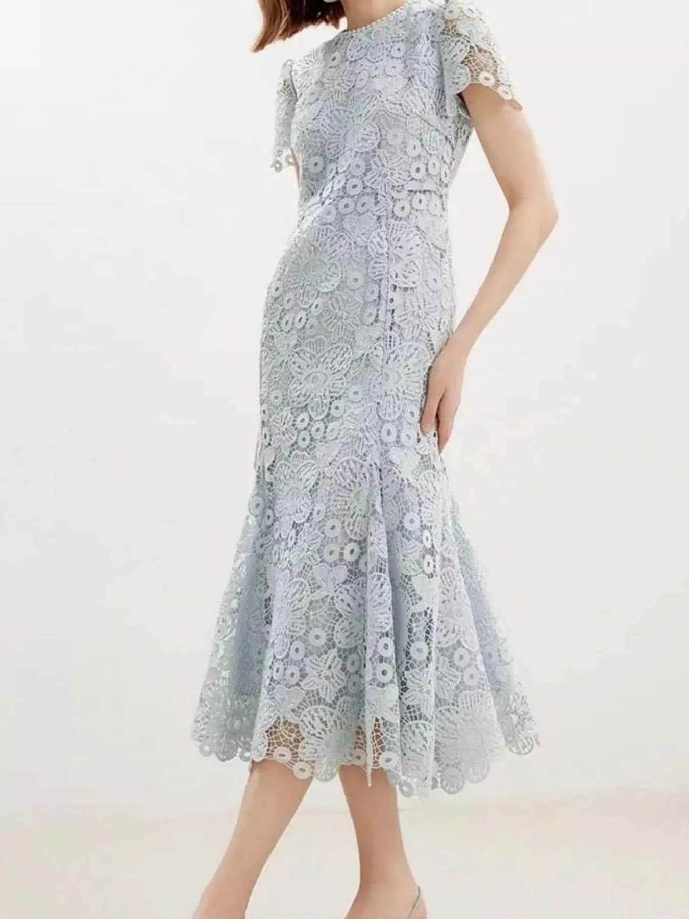 Lace Short Sleeve Mermaid Dress