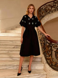 Embellished Puff Sleeve Midi Dress