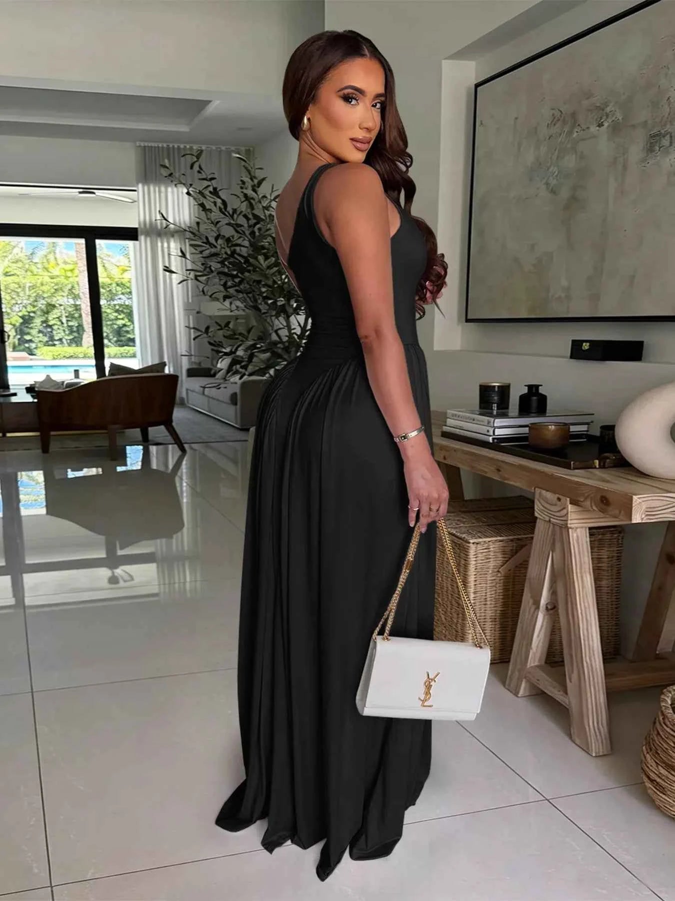 Ruched One-Shoulder Maxi Dress