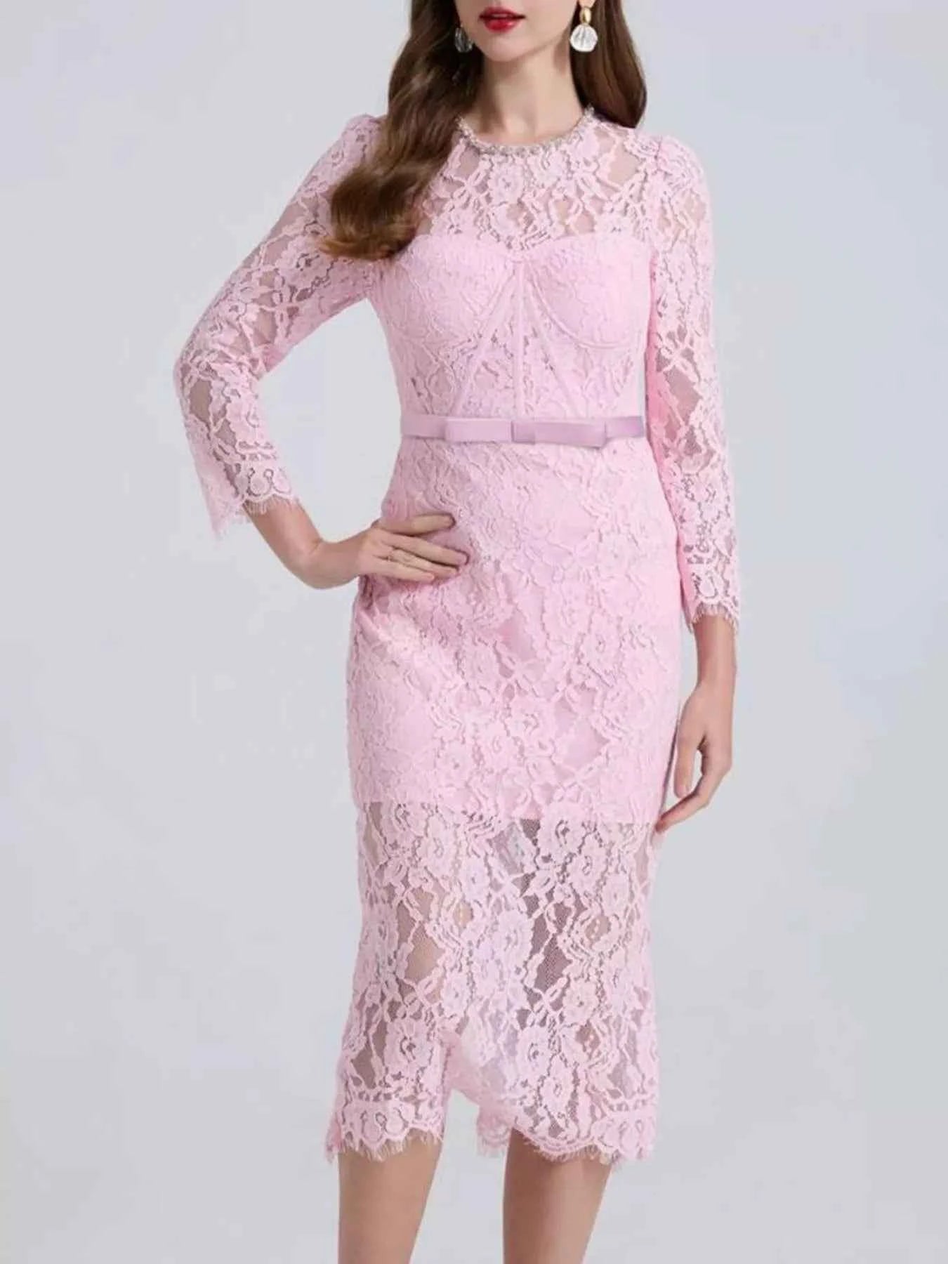 Lace Long Sleeve Midi Dress