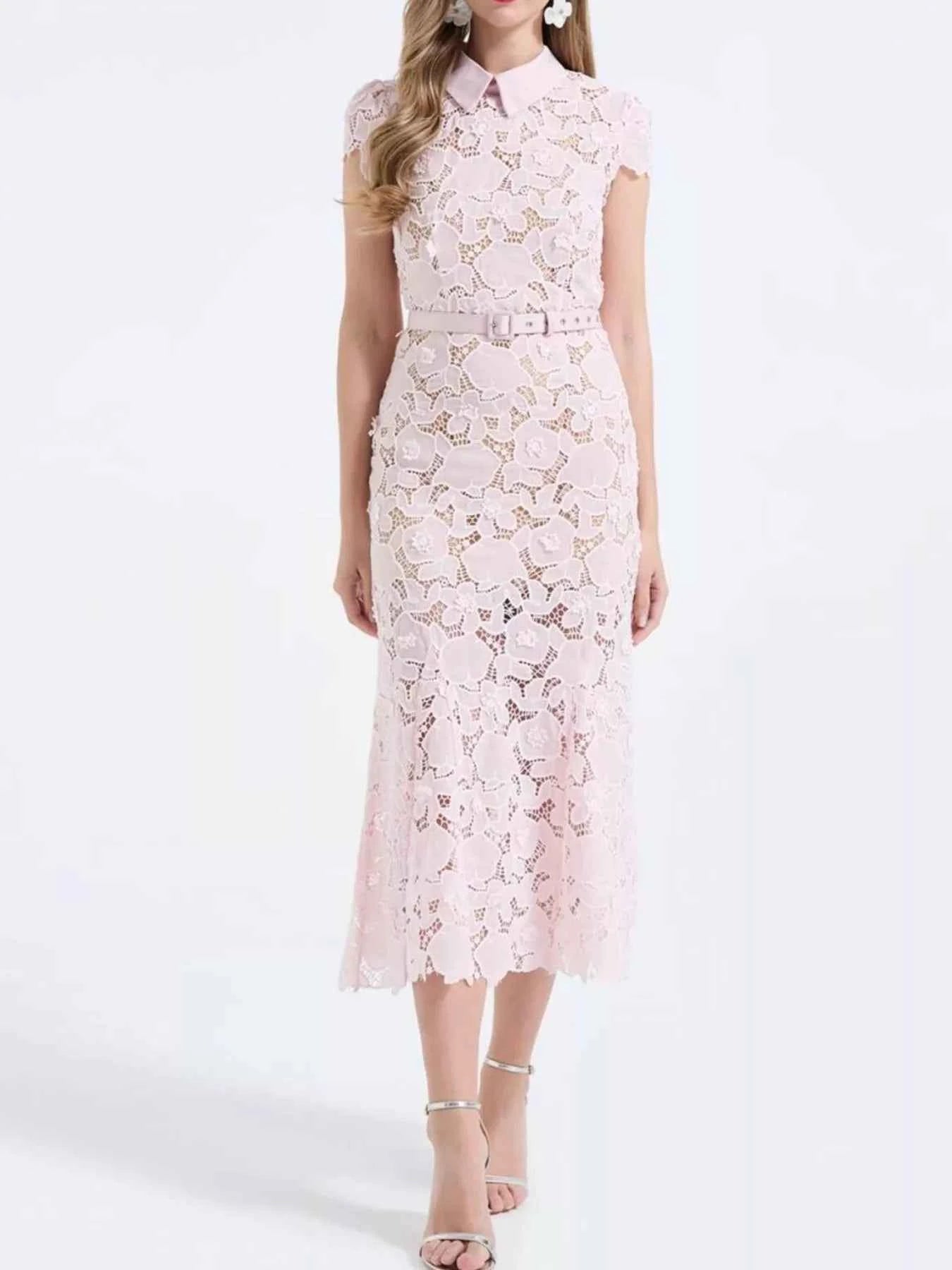Floral Lace Short Sleeve Midi Dress