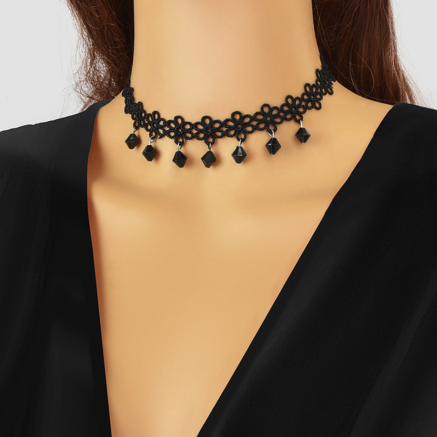 Gothic Hollow Black Flower Lace Tattoo Choker Necklace for Women Cosplay Party Jewelry