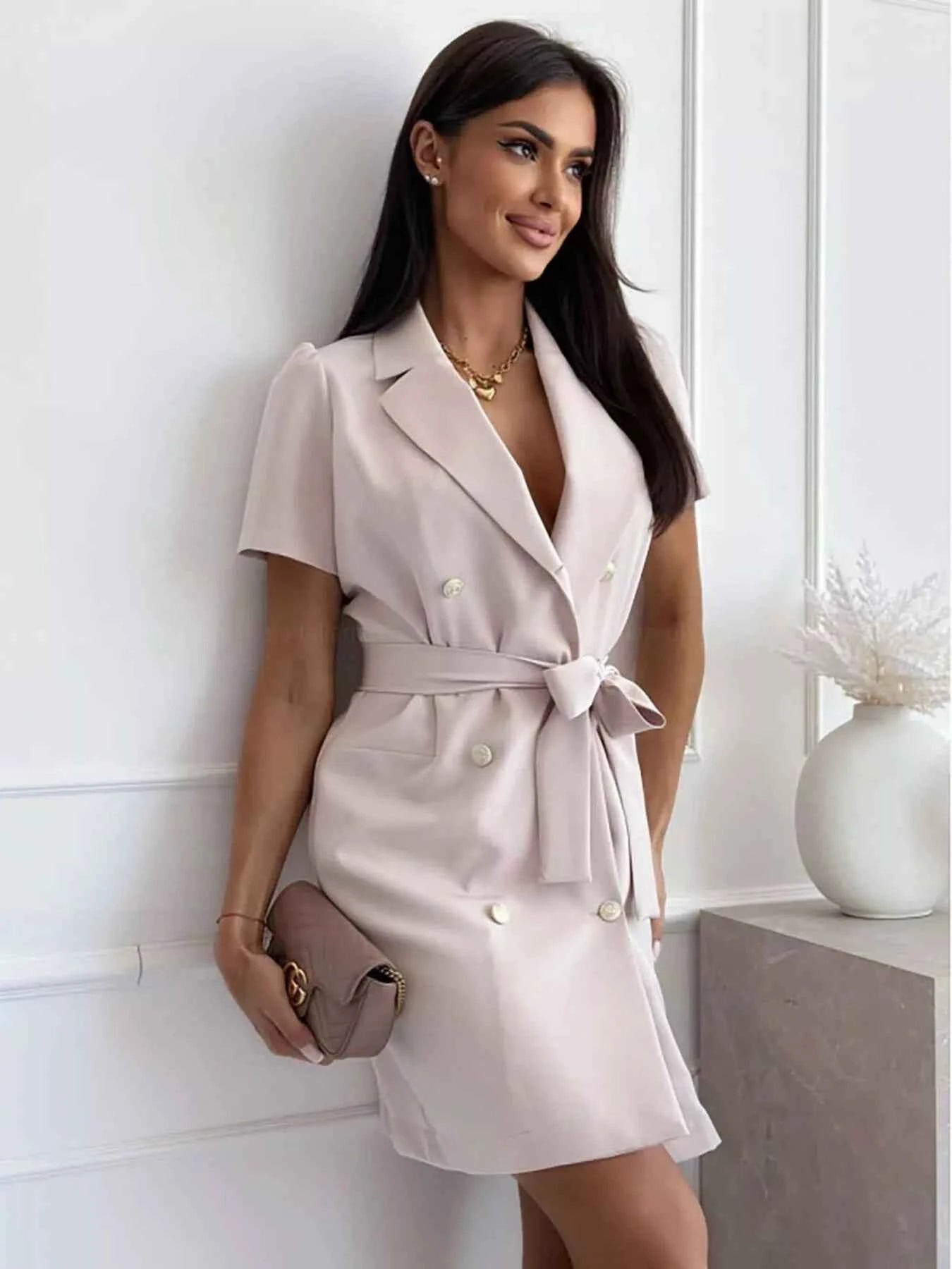 Double-breasted Blazer Dress with Belt
