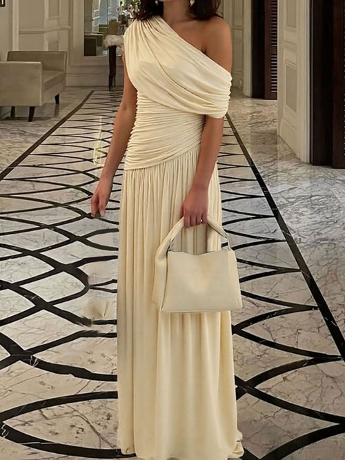 Elegant Ruched Maxi Dress with One-Shoulder Detail