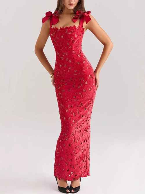 Stylish Slit Tie Shoulder Maxi Dress